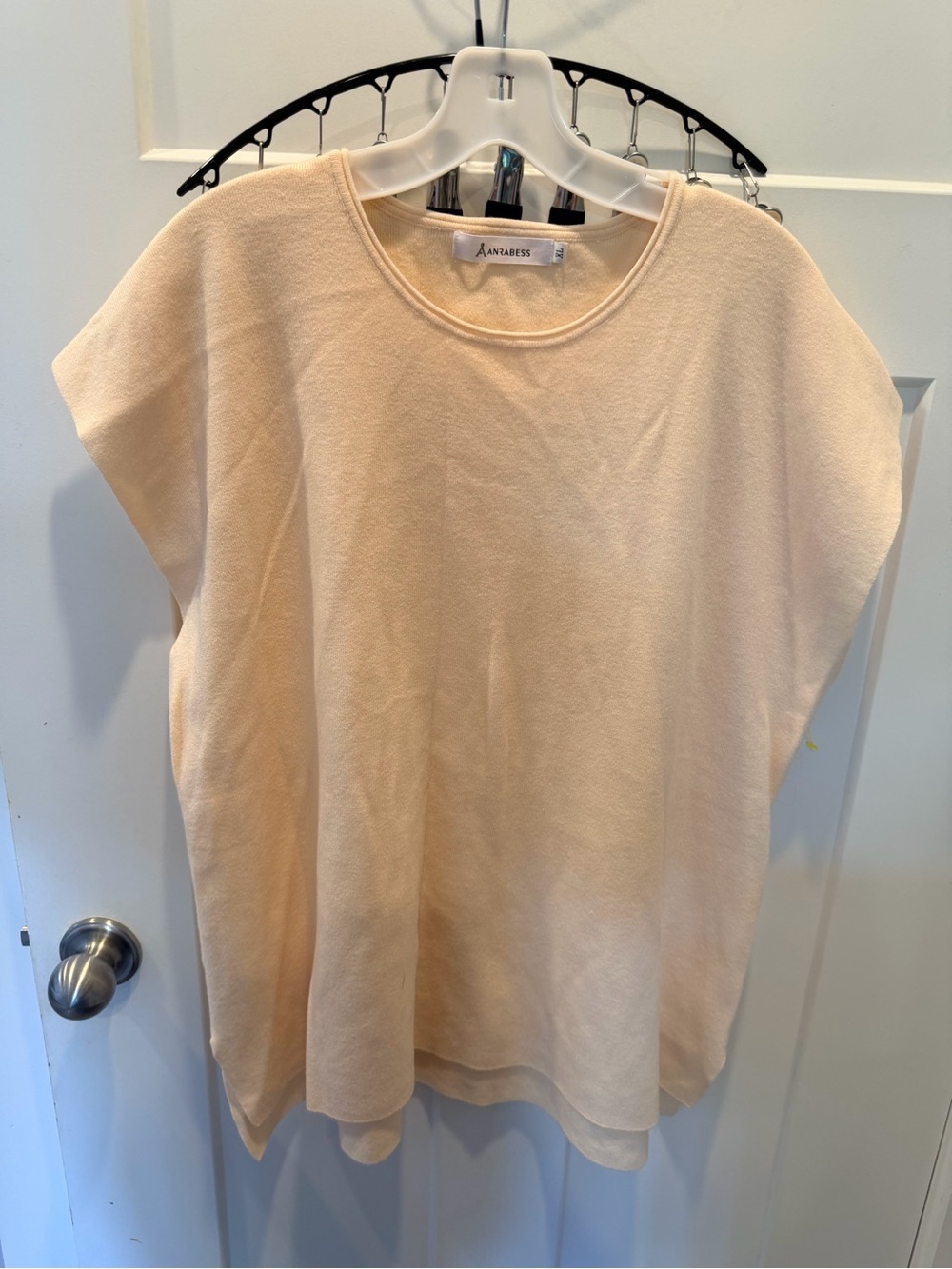 ANRABESS XL Cream Lightweight Knit Sweater Top Cap Sleeve Casual Pullover